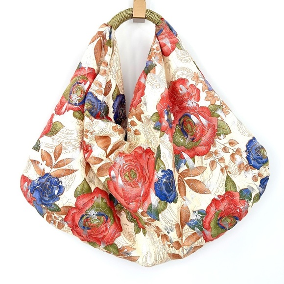STUNNING BOHO BEADED SEQUIN FLORAL PRINT SUPER SOFT PURSE BAG - Picture 4 of 6